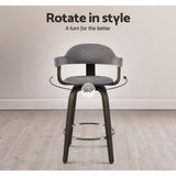 Artiss Set of 2 Bar Stools Wooden Swivel Bar Stool Kitchen Dining Chair - Wood, Chrome and Grey