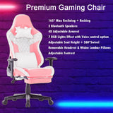 7 RGB Lights Bluetooth Speaker Gaming Chair Ergonomic Racing chair 165° Reclining Gaming Seat 4D Armrest Footrest Pink White